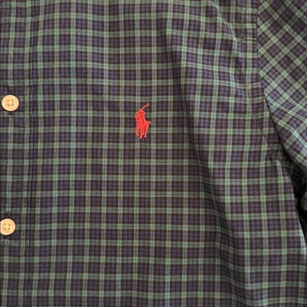 Polo Ralph Lauren boys navy and green plaid oxford shirt size large (14-16) NWT
